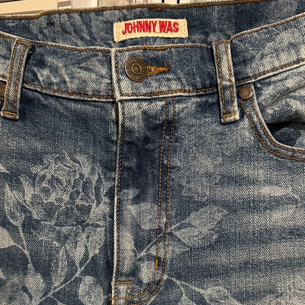 Johnny Was Indigo Floral Flare Jeans